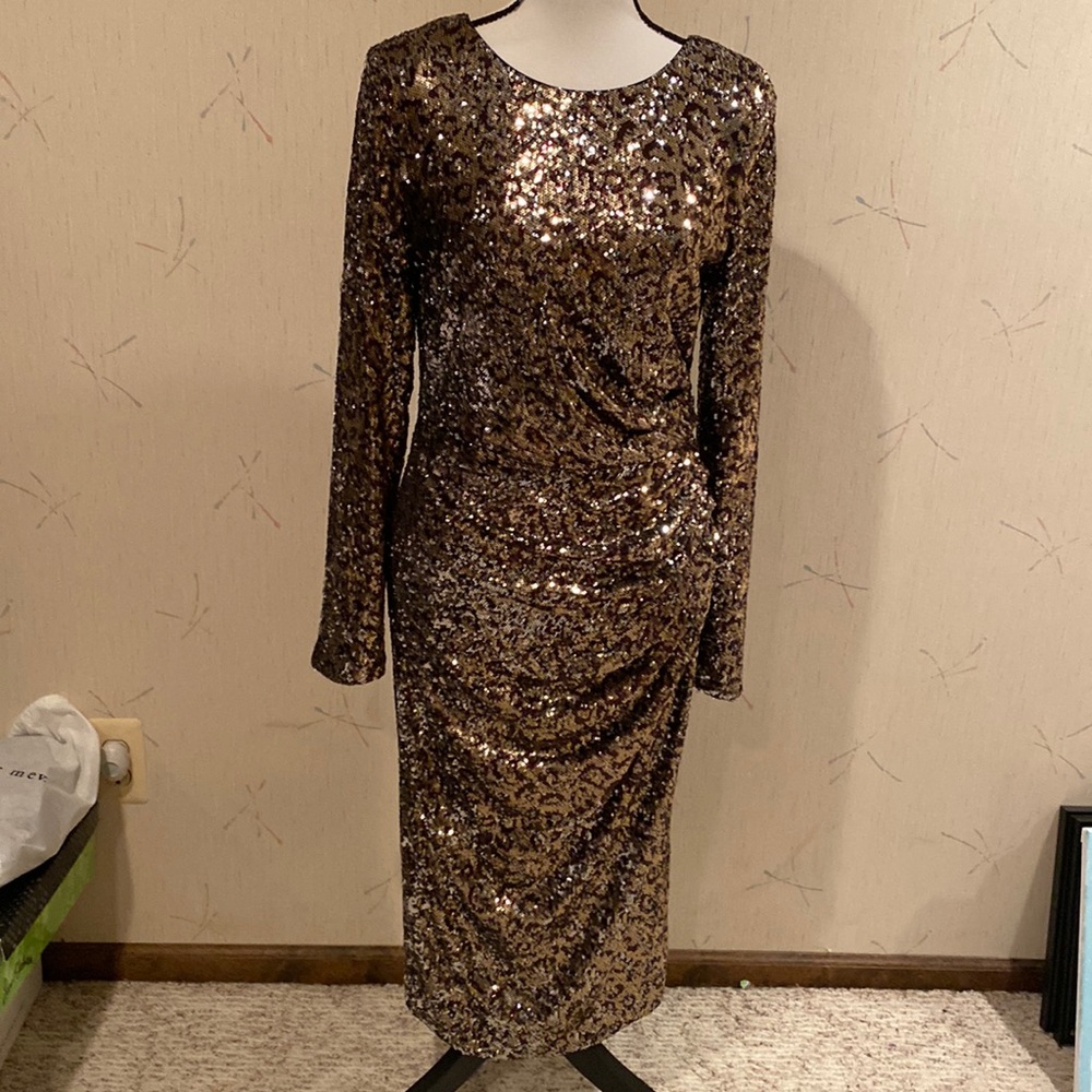 Beautiful gold and bronze beaded cocktail dress